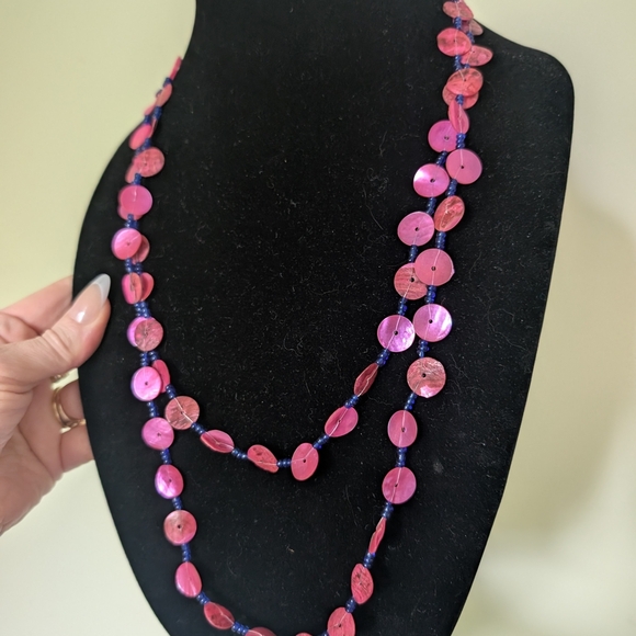 Pink And Blue Shell Necklace - Picture 4 of 8
